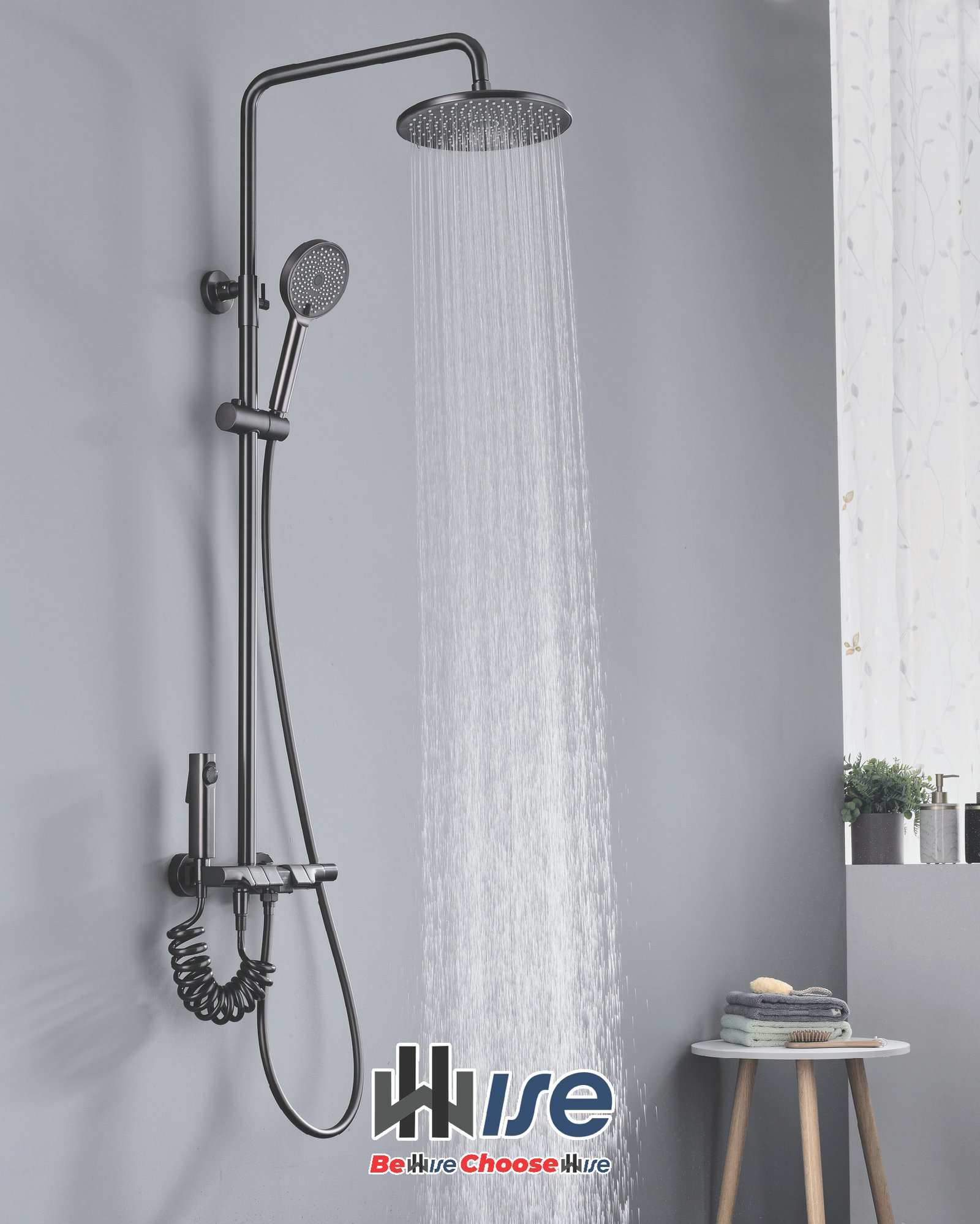 Black rainfall shower system running
